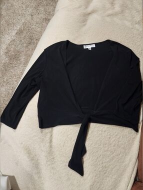 Studio I Black Tie-Front Crop Top Shrug 3/4 Sleeve Sz 10